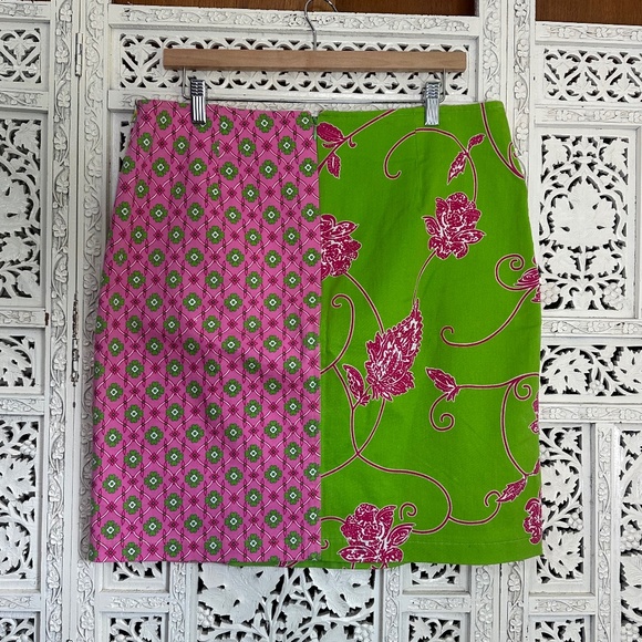 Vtg Pink & Green Fairy Core Preppy Patchwork Beaded Sequin Knee Length Skirt - Picture 6 of 9